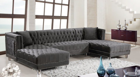 Laurel 127" Grey Velvet Upholstered Sectional, 3-Piece