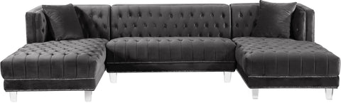 Laurel 127" Grey Velvet Upholstered Sectional, 3-Piece