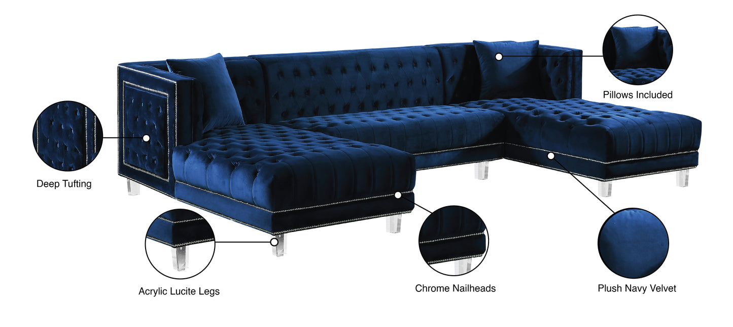 como navy velvet 3pc. sectional sectional