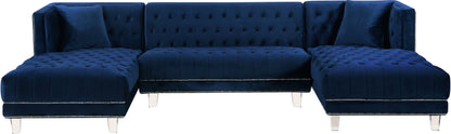 Como Navy Velvet 3pc. Sectional Sectional