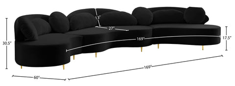 Carlyle Black Velvet 3pc. Sectional (3 Boxes) Sectional