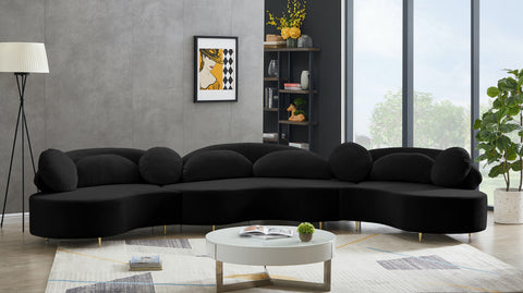Carlyle Black Velvet 3pc. Sectional (3 Boxes) Sectional