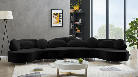 Carlyle Black Velvet 3pc. Sectional (3 Boxes) Sectional