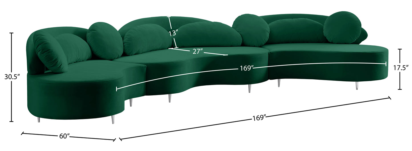 carlyle green velvet 3pc. sectional (3 boxes) sectional