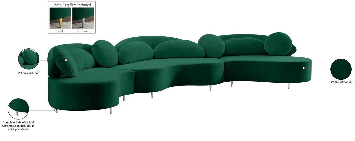 carlyle green velvet 3pc. sectional (3 boxes) sectional