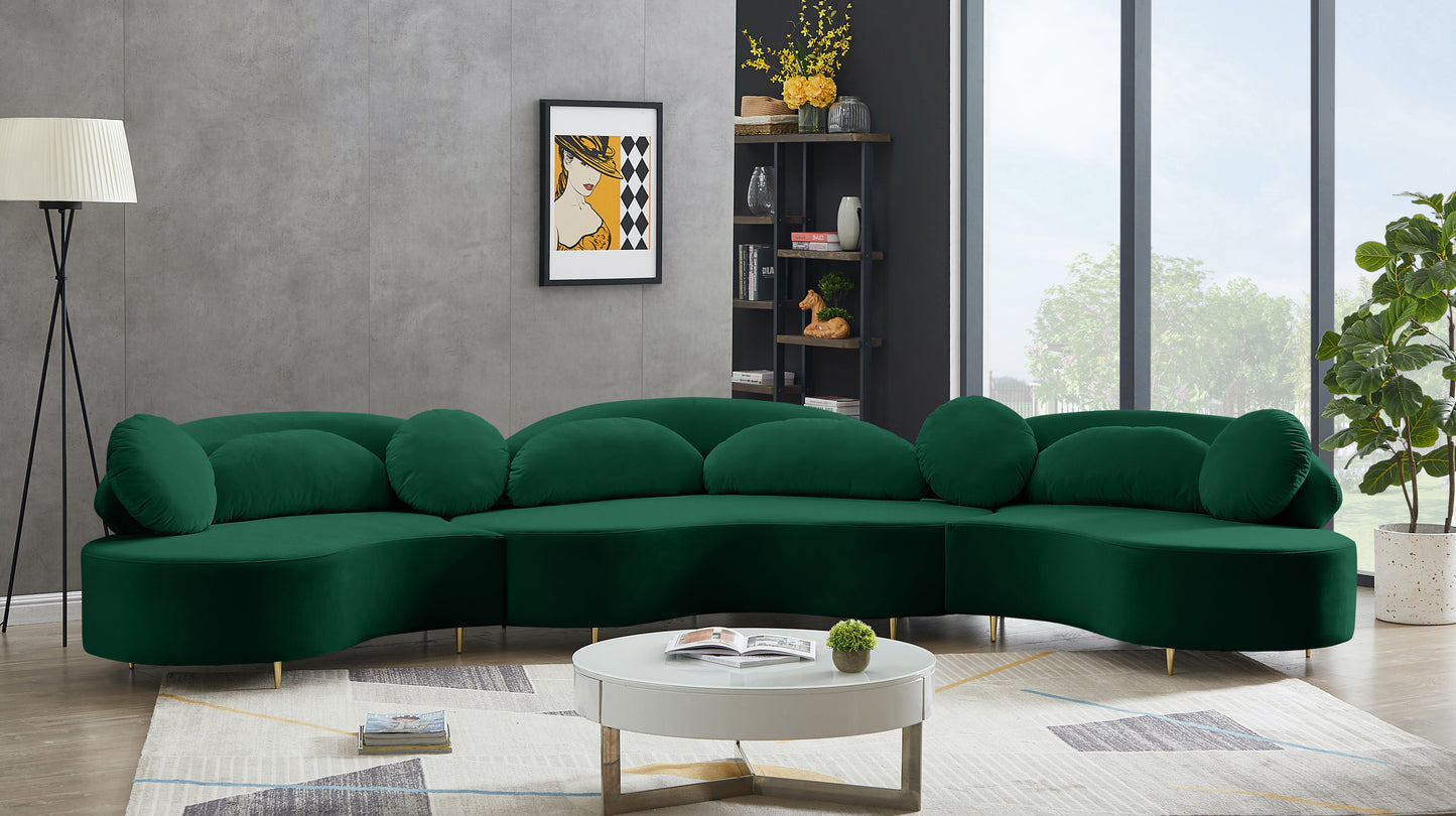 carlyle green velvet 3pc. sectional (3 boxes) sectional