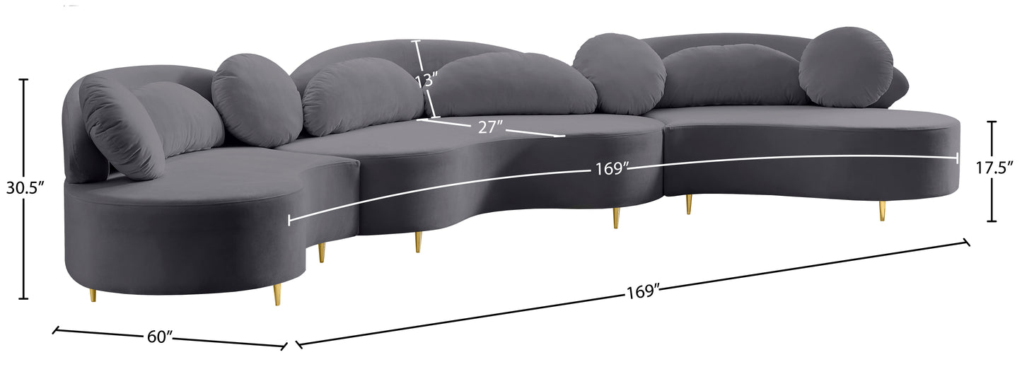 carlyle grey velvet 3pc. sectional (3 boxes) sectional