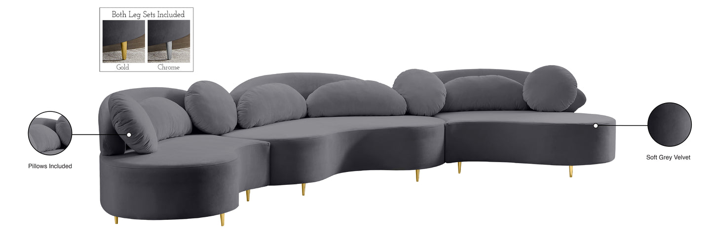 carlyle grey velvet 3pc. sectional (3 boxes) sectional