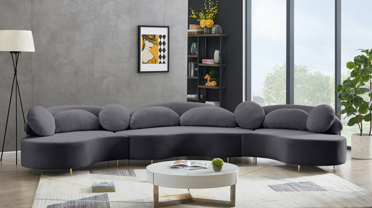 carlyle grey velvet 3pc. sectional (3 boxes) sectional