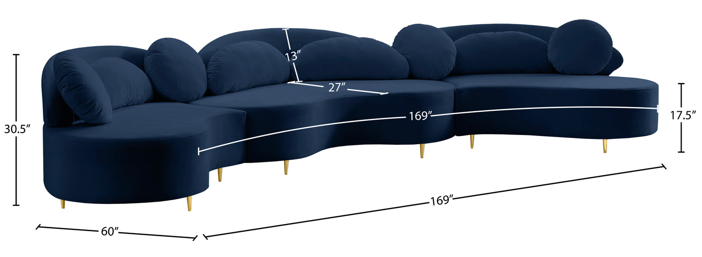 carlyle navy velvet 3pc. sectional (3 boxes) sectional