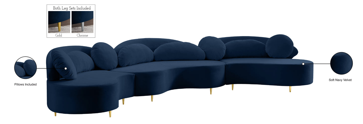 carlyle navy velvet 3pc. sectional (3 boxes) sectional