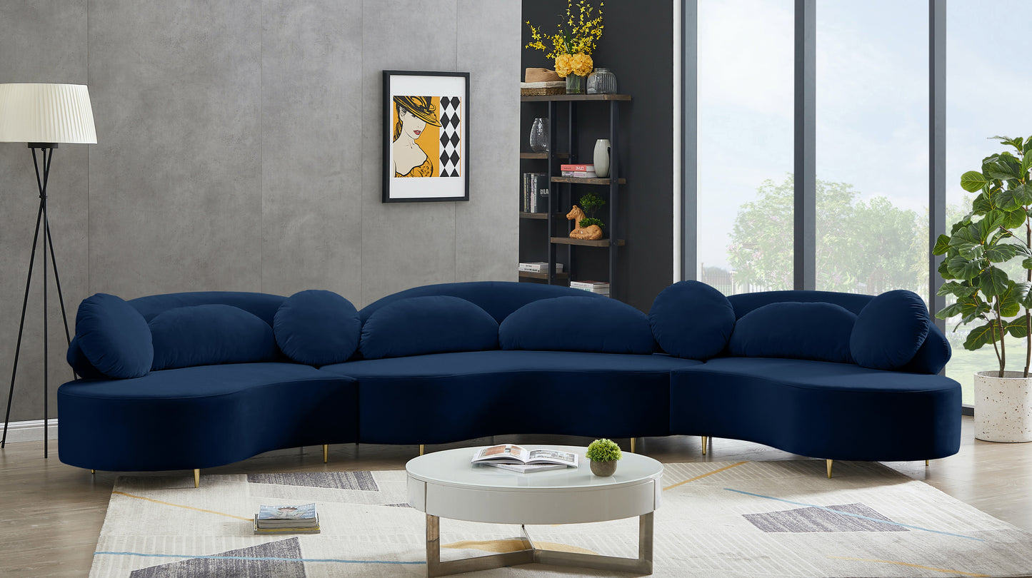 carlyle navy velvet 3pc. sectional (3 boxes) sectional