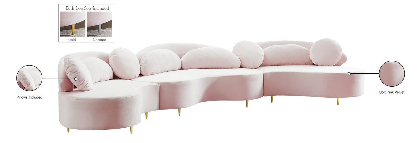 carlyle pink velvet 3pc. sectional (3 boxes) sectional