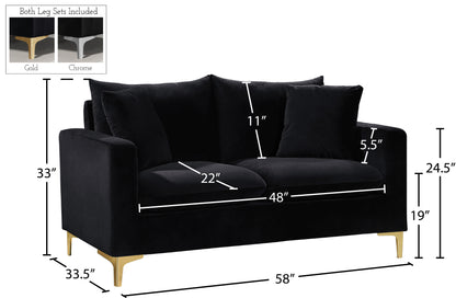 Barrel Black Velvet Loveseat L