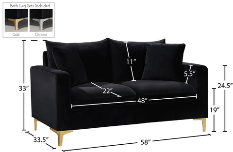 Barrel Black Velvet Loveseat L