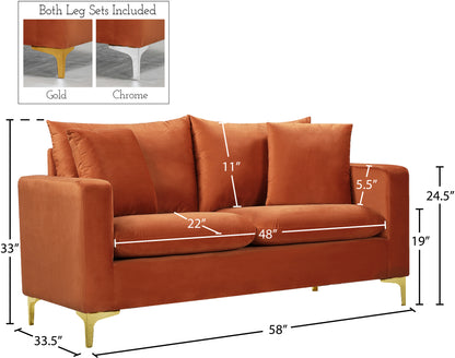 Barrel Cognac Velvet Loveseat L