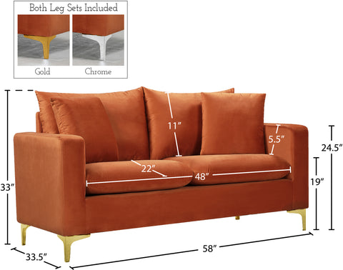 Barrel Cognac Velvet Loveseat L