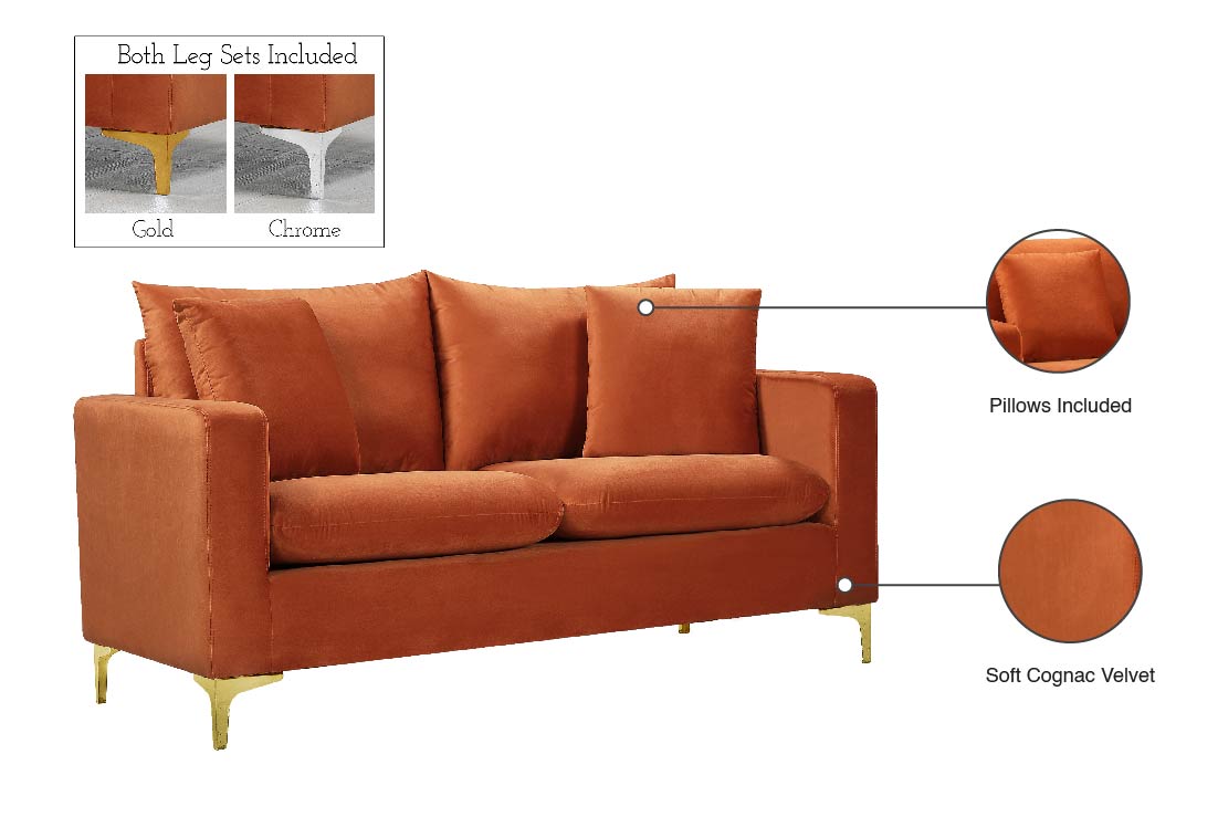 barrel cognac velvet loveseat l