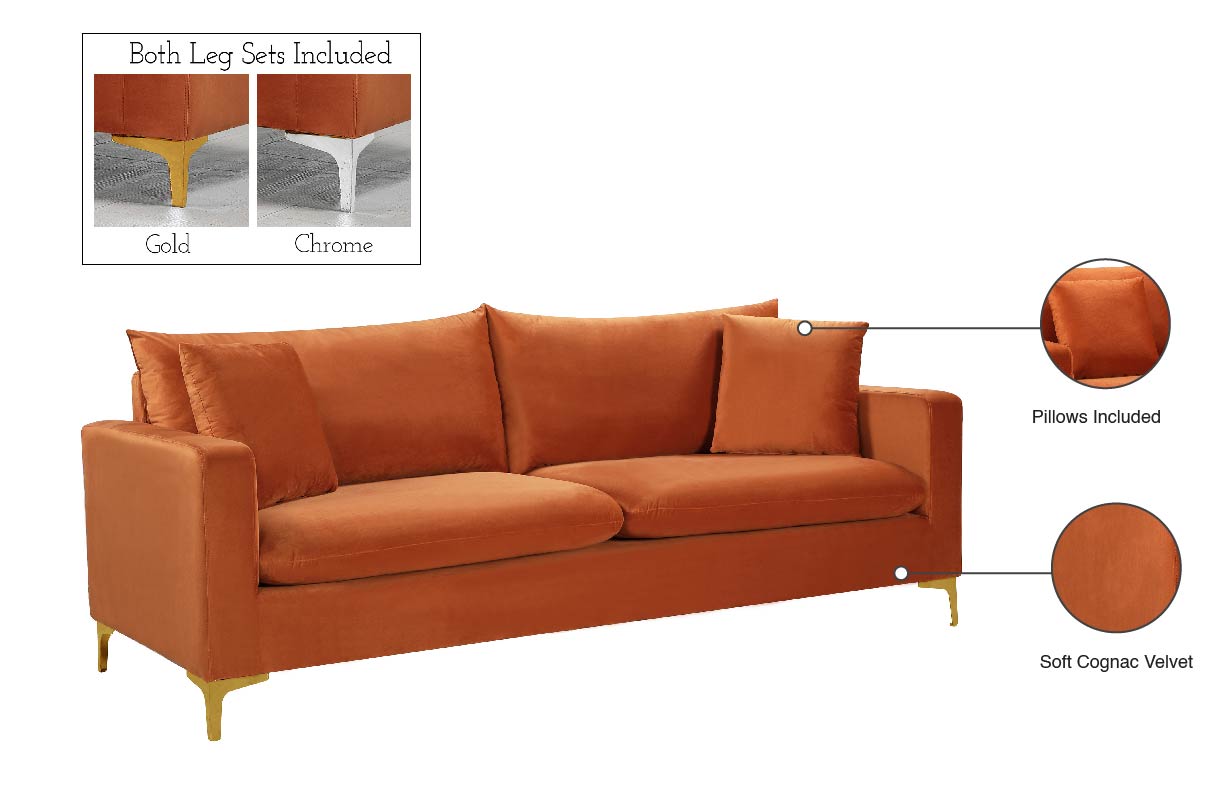 barrel cognac velvet sofa s