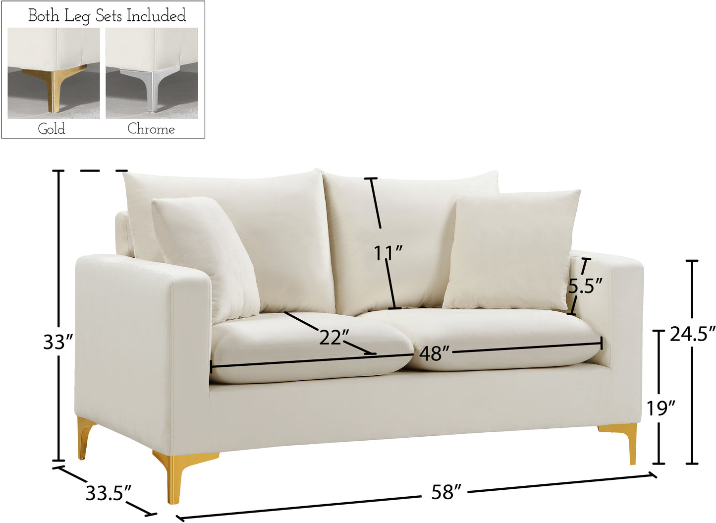 barrel cream velvet loveseat l