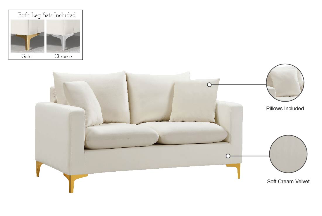 barrel cream velvet loveseat l