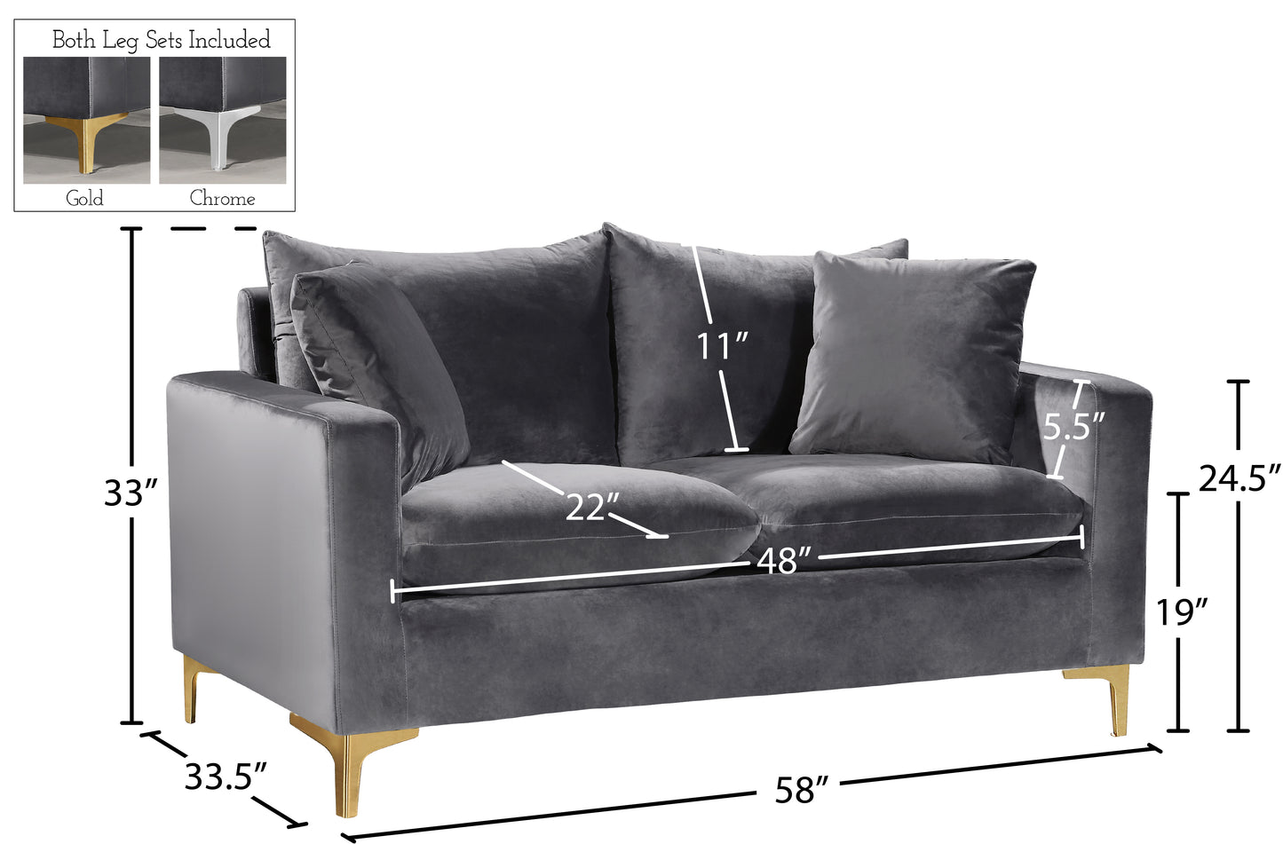 barrel grey velvet loveseat l