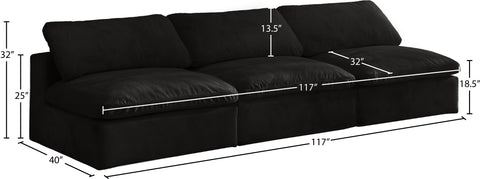 Hyatt Black Velvet Comfort Modular Armless Sofa S117