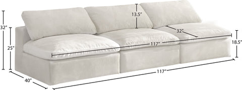Hyatt Cream Velvet Comfort Modular Armless Sofa S117