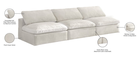Hyatt Cream Velvet Comfort Modular Armless Sofa S117