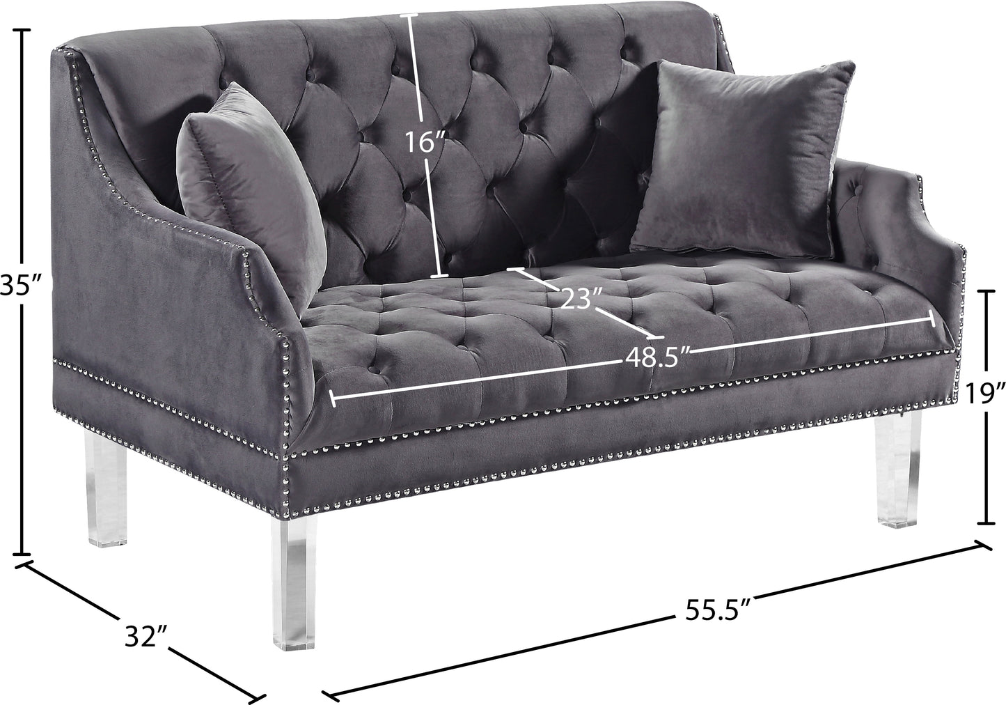 nial grey velvet loveseat l