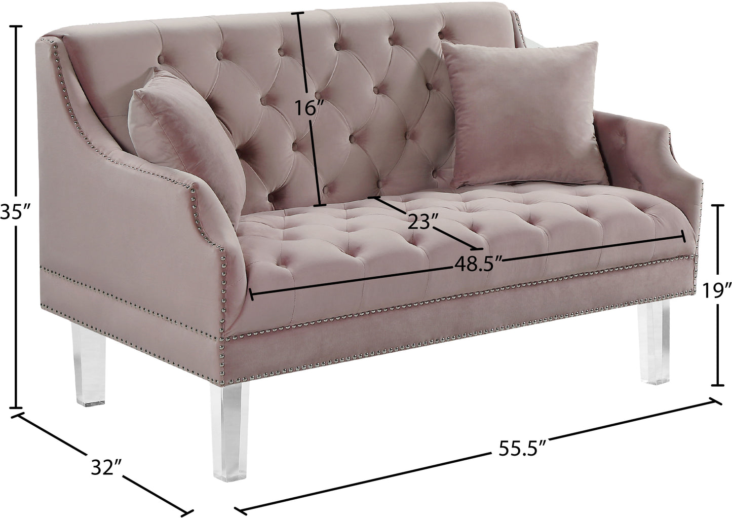 nial pink velvet loveseat l