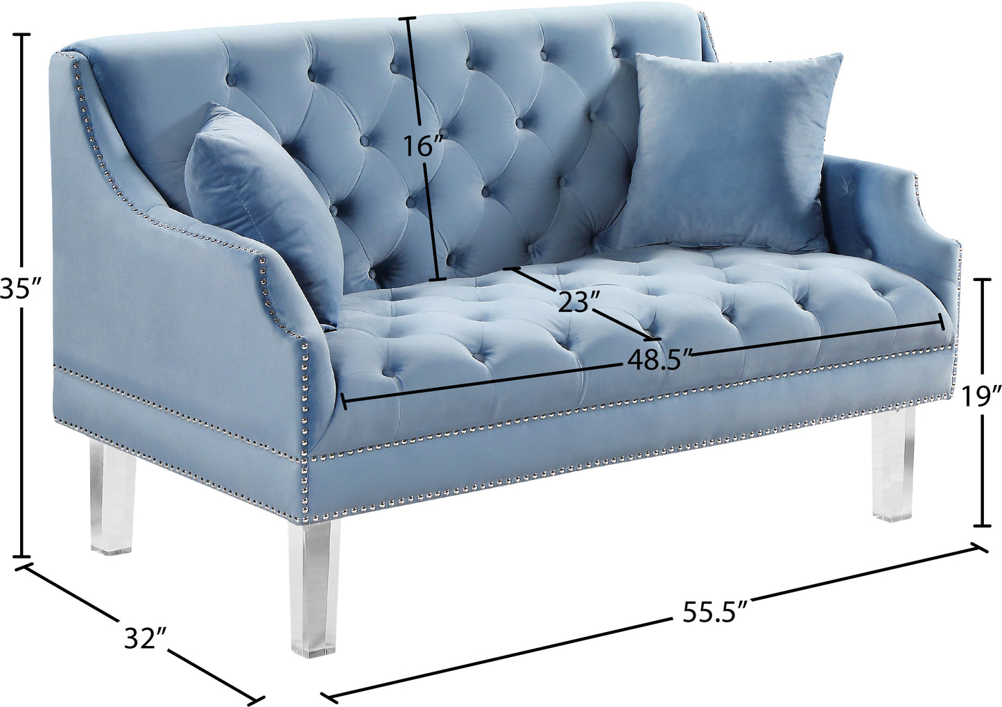 nial sky blue velvet loveseat l