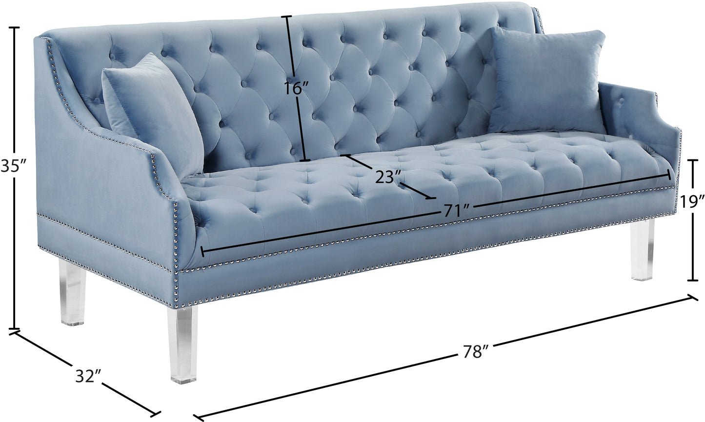 nial sky blue velvet sofa s