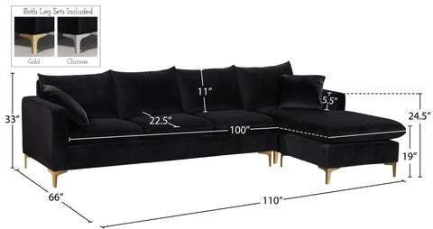 Barrel Black Velvet 2pc. Reversible Sectional Sectional