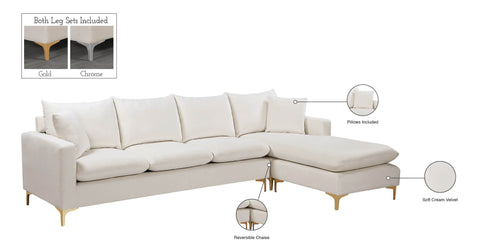 Barrel Cream Velvet 2pc. Reversible Sectional Sectional