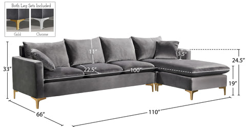 Barrel Grey Velvet 2pc. Reversible Sectional Sectional