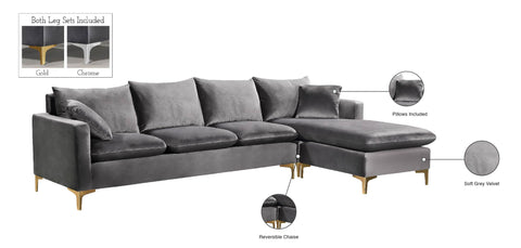 Barrel Grey Velvet 2pc. Reversible Sectional Sectional