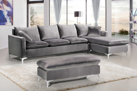 Barrel Grey Velvet 2pc. Reversible Sectional Sectional