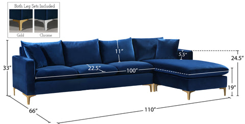 Barrel Navy Velvet 2pc. Reversible Sectional Sectional