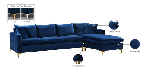 Barrel Navy Velvet 2pc. Reversible Sectional Sectional