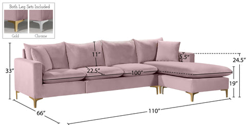 Barrel Pink Velvet 2pc. Reversible Sectional Sectional