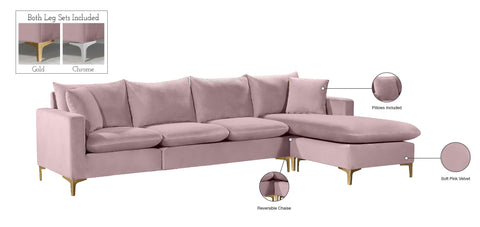 Barrel Pink Velvet 2pc. Reversible Sectional Sectional
