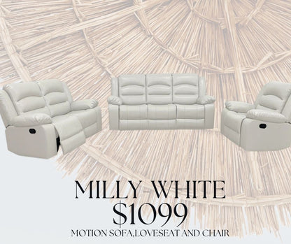 Milly Reclining Sofa & Loveseat -White