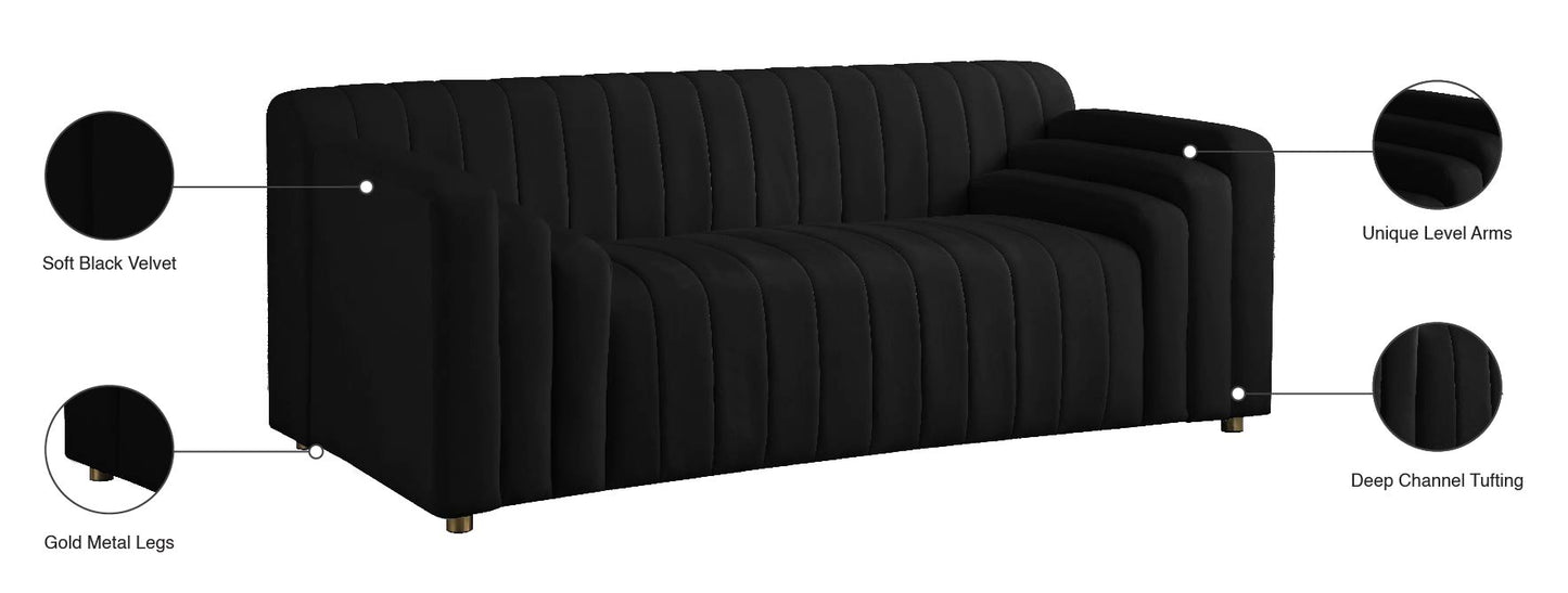 elly black velvet loveseat l