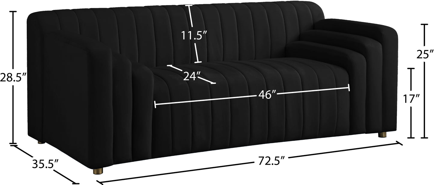 elly black velvet loveseat l