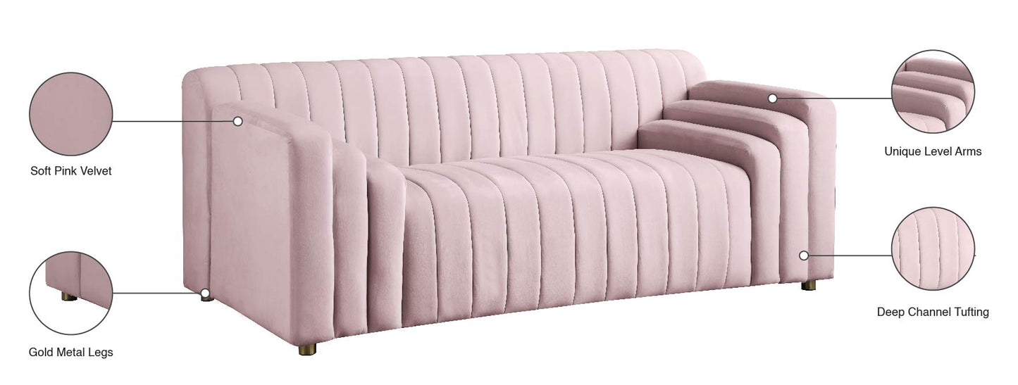 elly pink velvet loveseat l