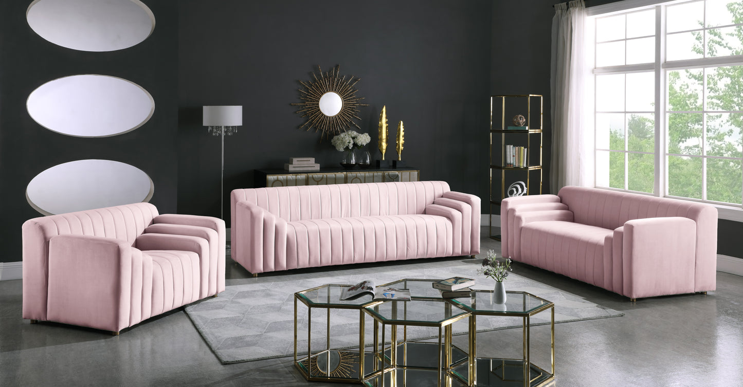 elly pink velvet loveseat l