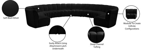 Calais Black Velvet 10pc. Modular Sectional PC