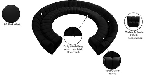 Calais Black Velvet 11pc. Modular Sectional PC