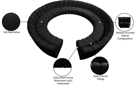 Calais Black Velvet 12pc. Modular Sectional PC